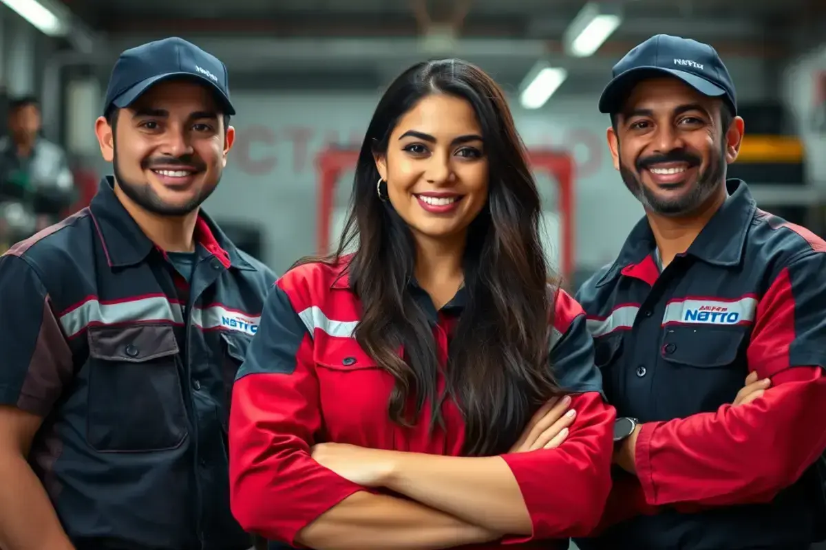 M & H Services mechanic team working in the garage